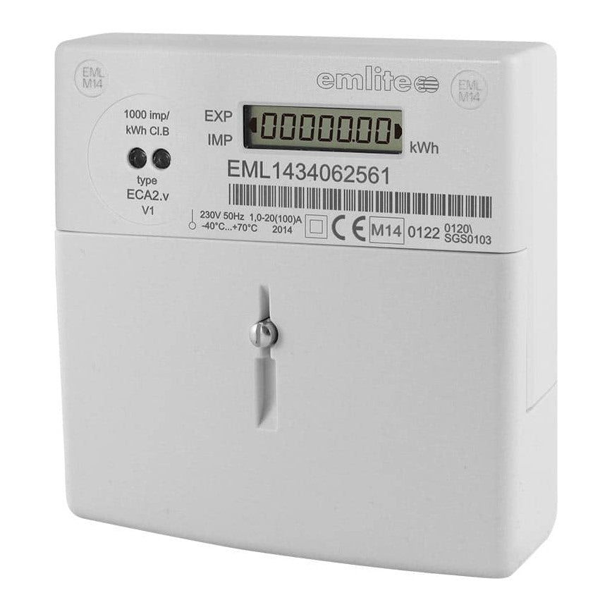 Emlite ECA2 NET Single Phase Import/Export & Net Reading kWh Meter 100A, MID (ECA2NET)