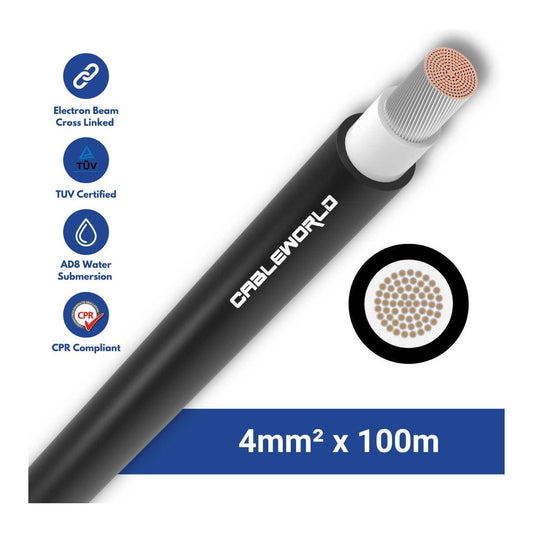 Cable World H1Z2Z2-K 4mm² Solar PV DC Cable Black – 100m Reel