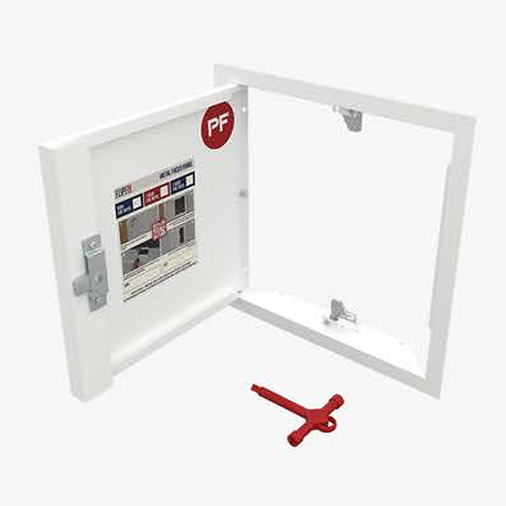 FlipFix metal faced access panel with the door open, showing the picture frame and T key