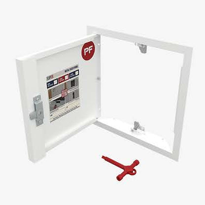 FlipFix metal faced access panel with the door open, showing the picture frame and T key