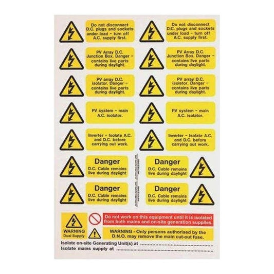 Industrial Signs Solar PV Array Label Set, Self-Adhesive Vinyl – Pack of 5 Sheets (IS8800SA)