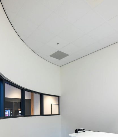 Rockfon Artic+ white ceiling tiles in an office